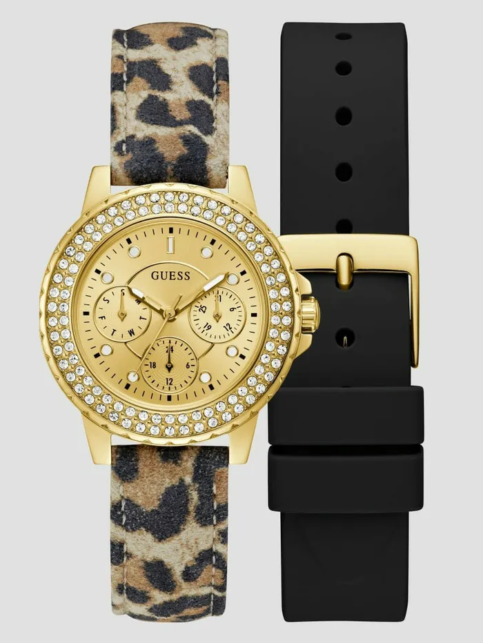 Watches Women GoldTone Leather Multifunction Watch No Description GUESS