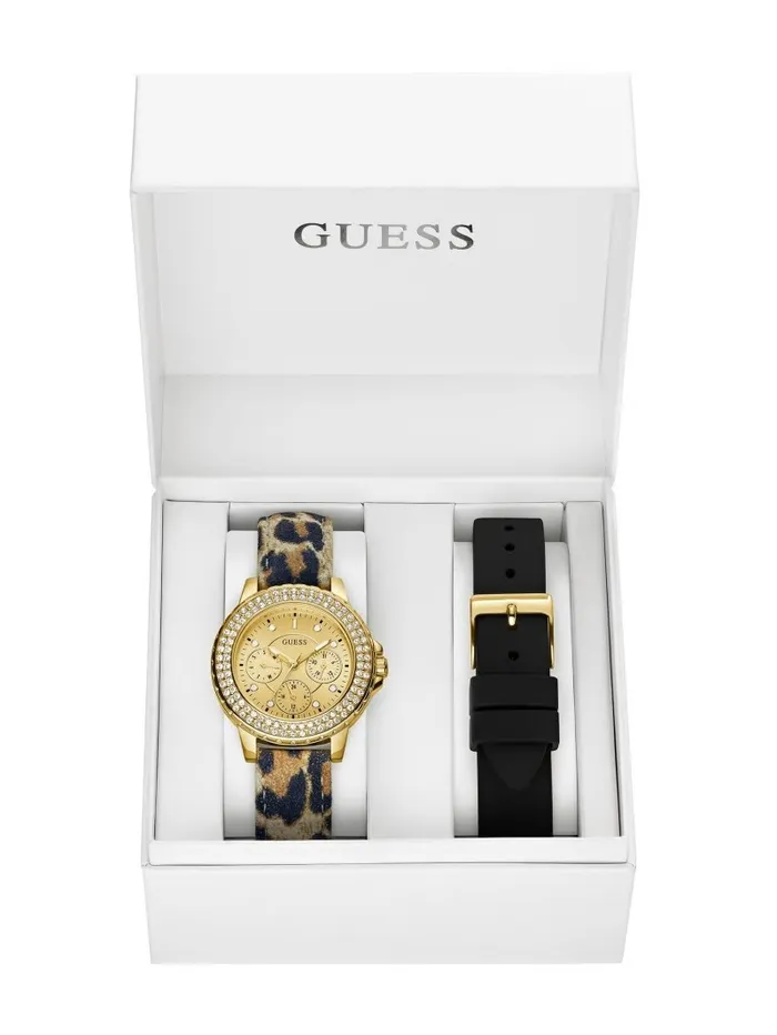 Watches Women GoldTone Leather Multifunction Watch No Description GUESS