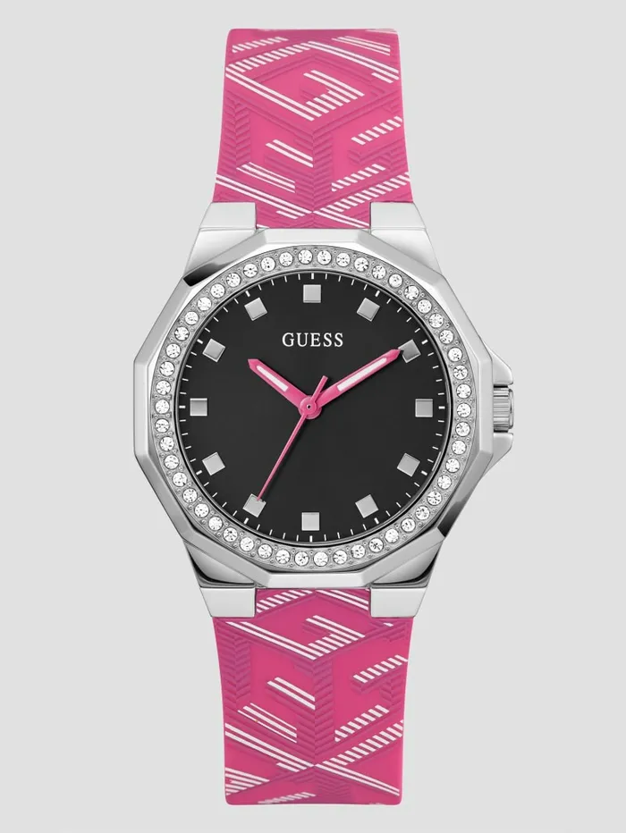 Watches Women Pink Silicon Watch Silver GUESS