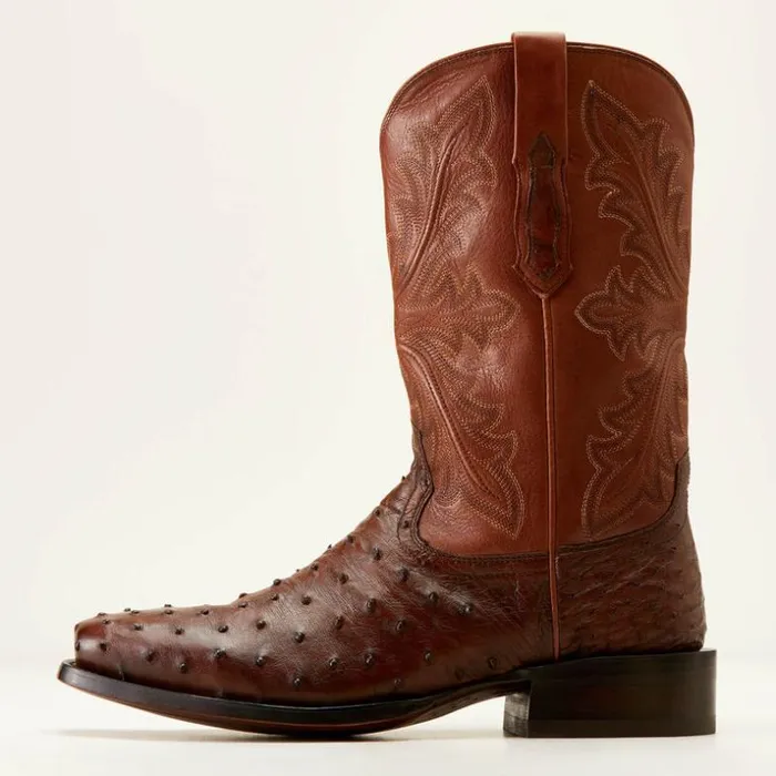 Western Boots Men Ariat Bench Made Stilwell Western Boot Bourbon Full Quill Ostrich