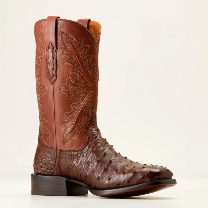 Western Boots Men Ariat Bench Made Stilwell Western Boot Bourbon Full Quill Ostrich