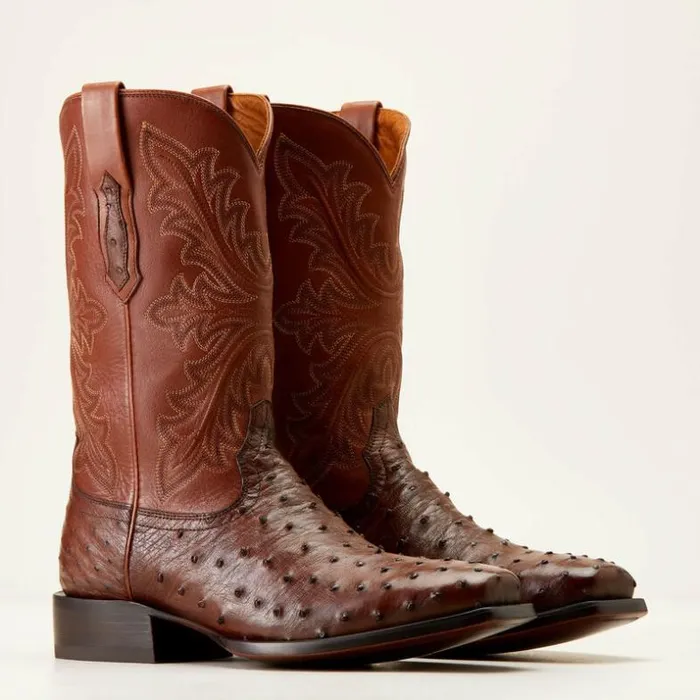 Western Boots Men Ariat Bench Made Stilwell Western Boot Bourbon Full Quill Ostrich