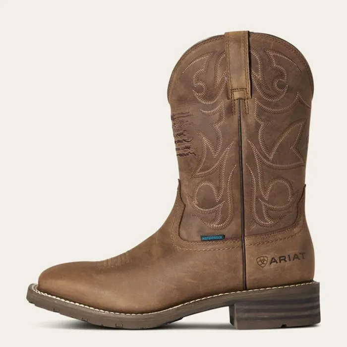Western Boots Men Ariat Hybrid Patriot Waterproof Western Boot Distressed Brown