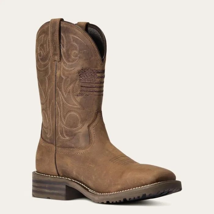 Western Boots Men Ariat Hybrid Patriot Waterproof Western Boot Distressed Brown