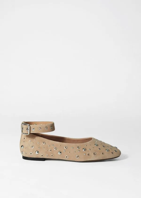 Women Ballerinas and Other Stories Embellished Ballet Flats Beige Suede