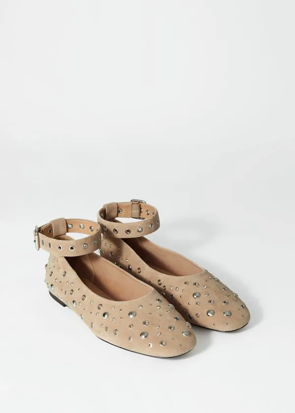 Women Ballerinas and Other Stories Embellished Ballet Flats Beige Suede
