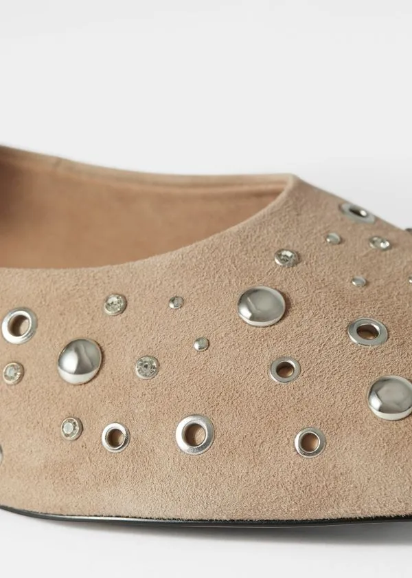 Women Ballerinas and Other Stories Embellished Ballet Flats Beige Suede