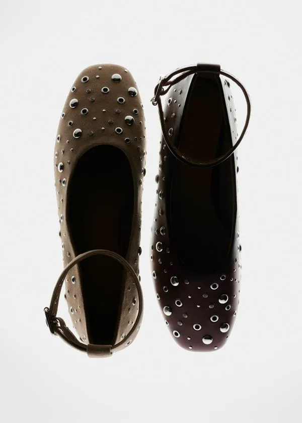 Women Ballerinas and Other Stories Embellished Ballet Flats Beige Suede