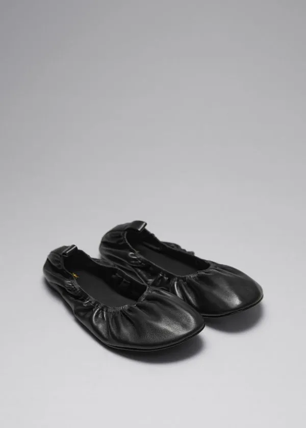 Women Ballerinas and Other Stories Ruched Leather Ballet Flats Black Women Ballerinas and Other Stories Ruched Leather Ballet Flats Black