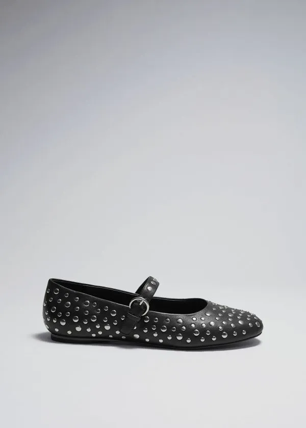 Women Ballerinas and Other Stories Studded Leather Ballet Flats Black