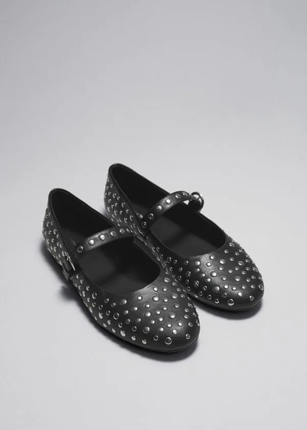 Women Ballerinas and Other Stories Studded Leather Ballet Flats Black Women Ballerinas and Other Stories Studded Leather Ballet Flats Black