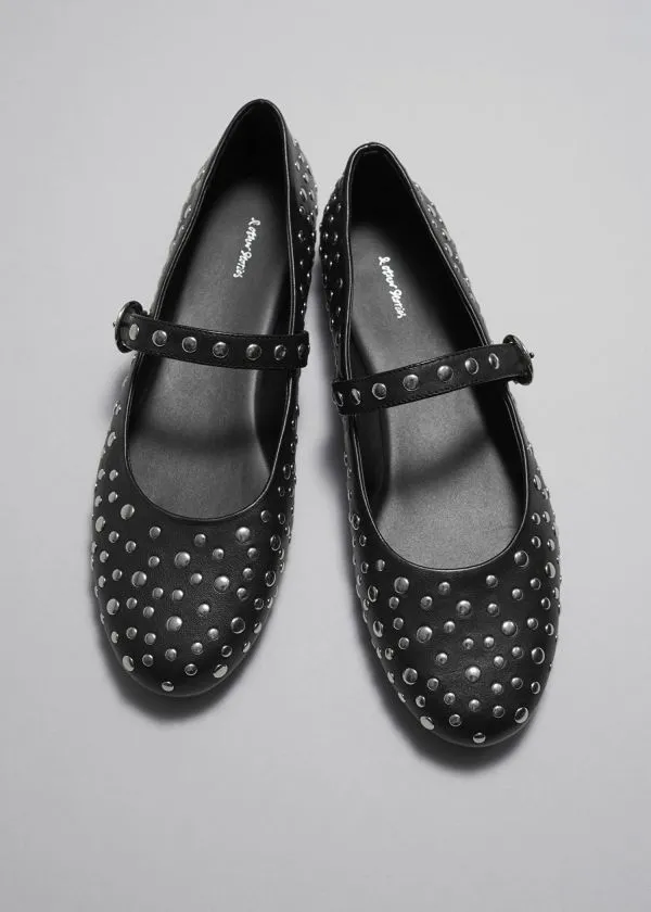 Women Ballerinas and Other Stories Studded Leather Ballet Flats Black Women Ballerinas and Other Stories Studded Leather Ballet Flats Black