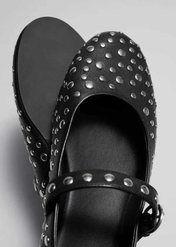 Women Ballerinas and Other Stories Studded Leather Ballet Flats Black Women Ballerinas and Other Stories Studded Leather Ballet Flats Black