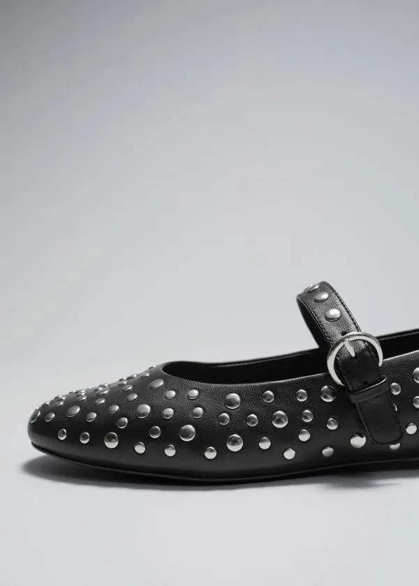 Women Ballerinas and Other Stories Studded Leather Ballet Flats Black Women Ballerinas and Other Stories Studded Leather Ballet Flats Black