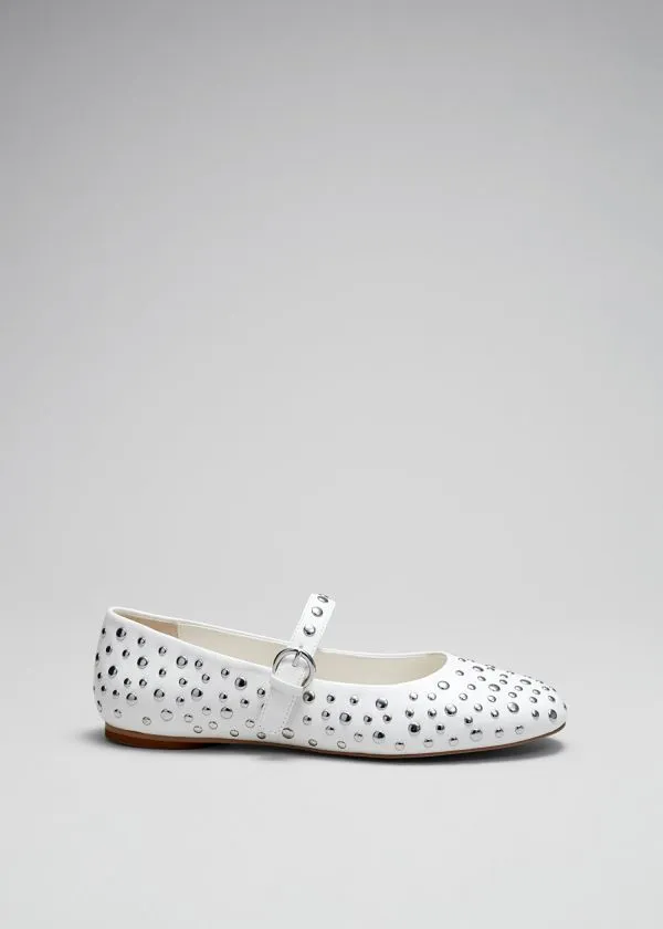 Women Ballerinas and Other Stories Studded Leather Ballet Flats White