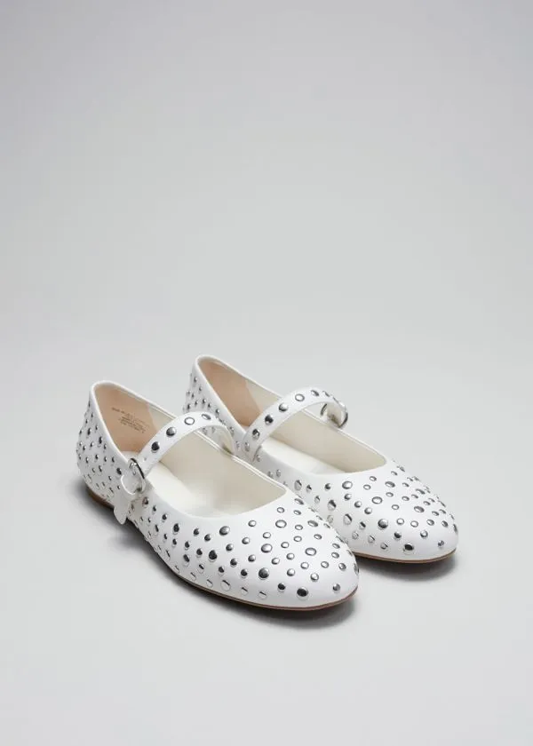 Women Ballerinas and Other Stories Studded Leather Ballet Flats White