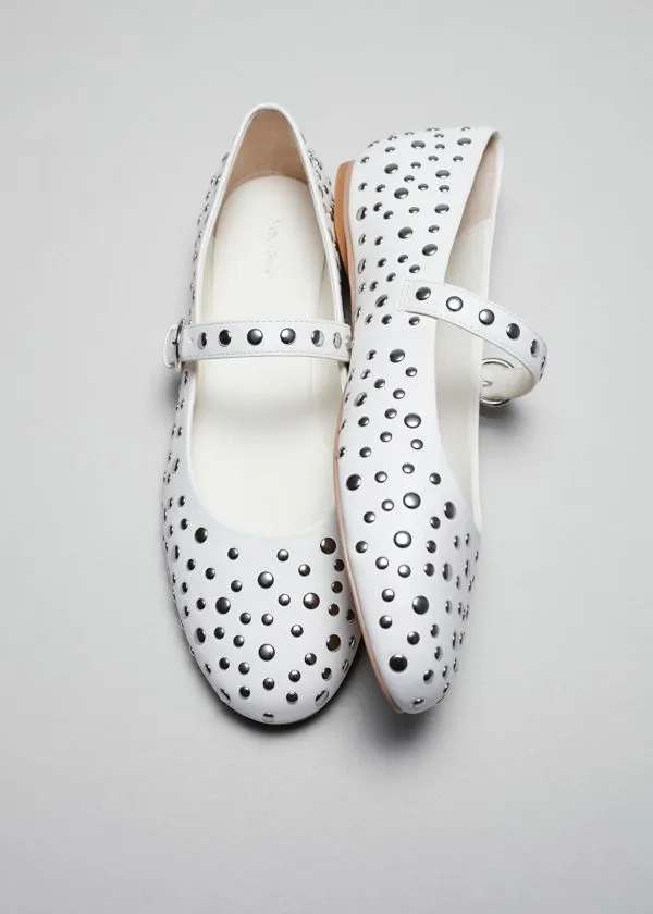 Women Ballerinas and Other Stories Studded Leather Ballet Flats White