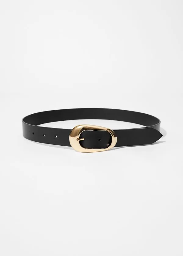 Women Belts and Other Stories OvalBuckle Leather Belt Black