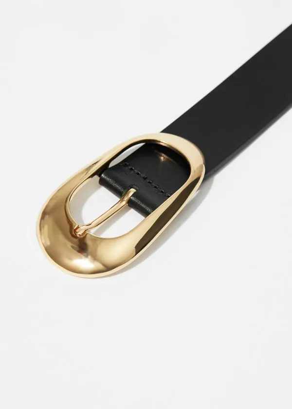 Women Belts and Other Stories OvalBuckle Leather Belt Black