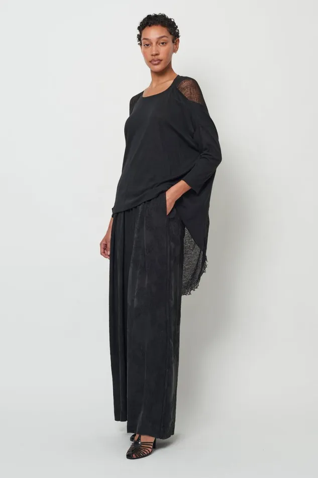 Women Black 34 Sleeve Shredded Cocoon Top Raquel Allegra TShirts