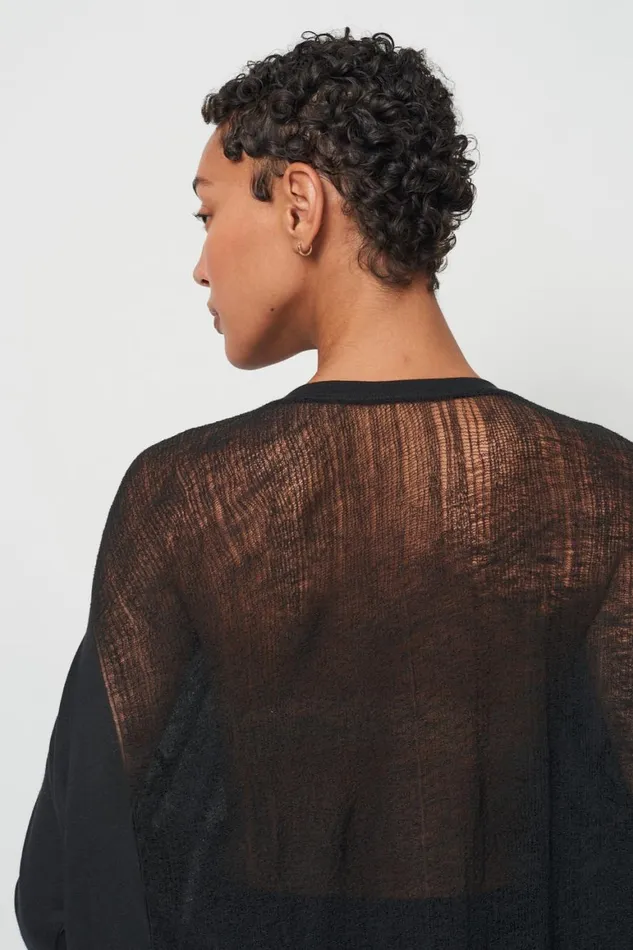 Women Black 34 Sleeve Shredded Cocoon Top Raquel Allegra TShirts