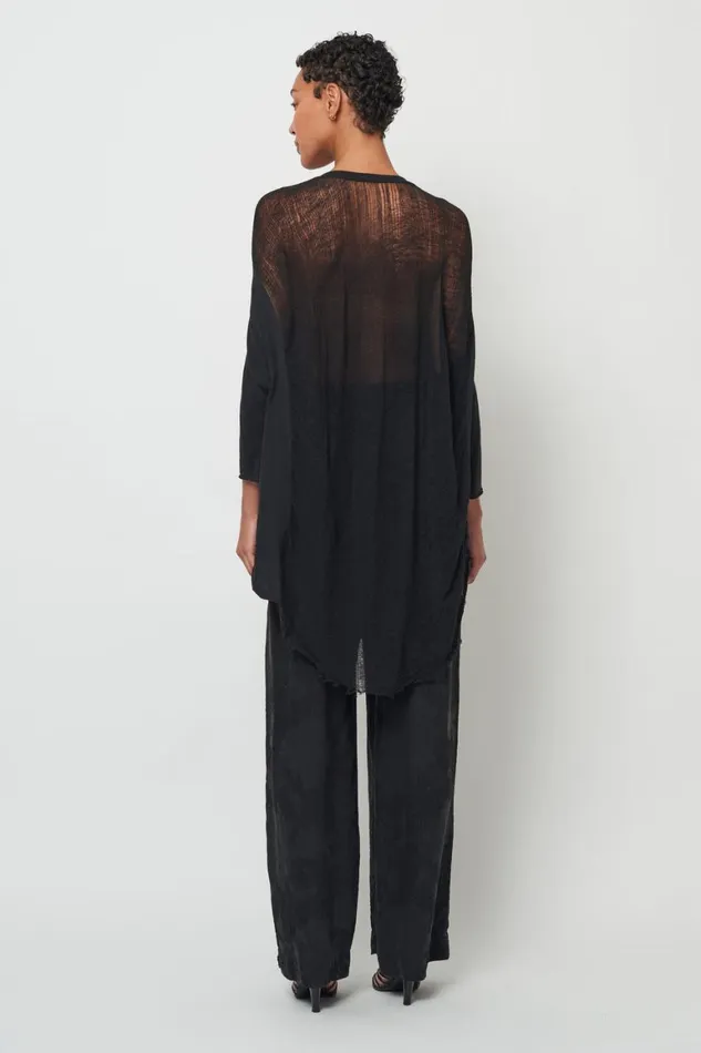 Women Black 34 Sleeve Shredded Cocoon Top Raquel Allegra TShirts
