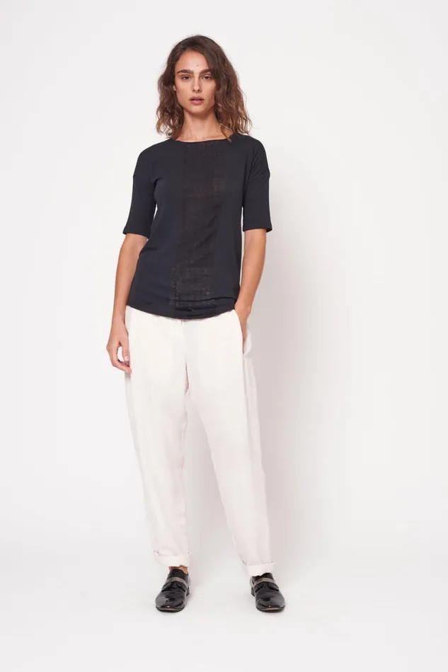 Women Black Basic Shredded Tee Raquel Allegra Tops