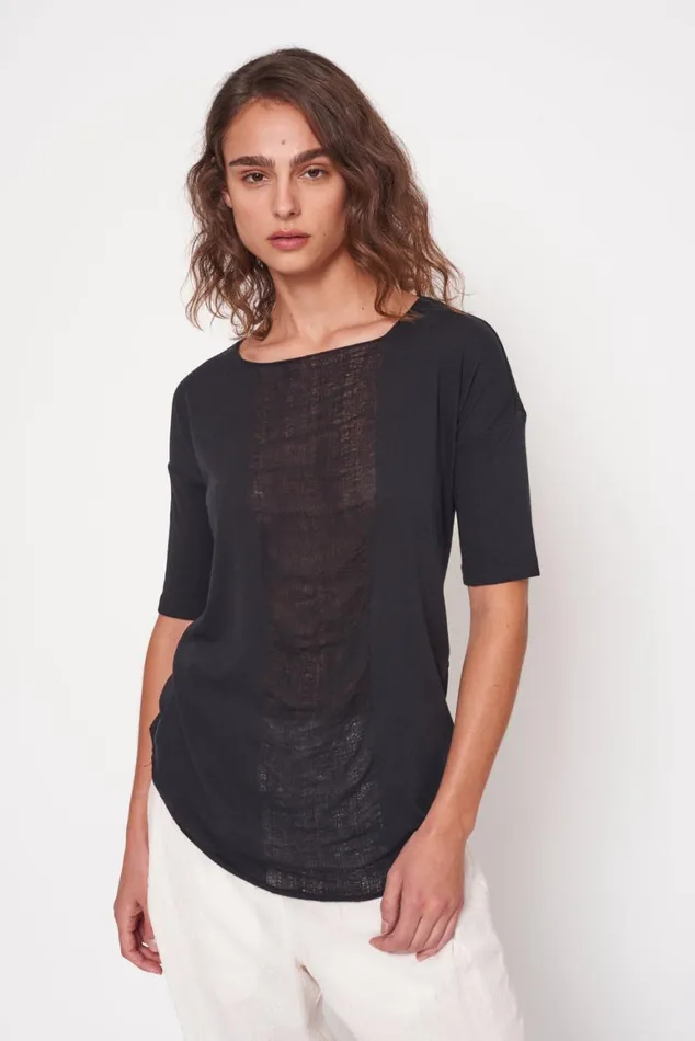 Women Black Basic Shredded Tee Raquel Allegra Tops