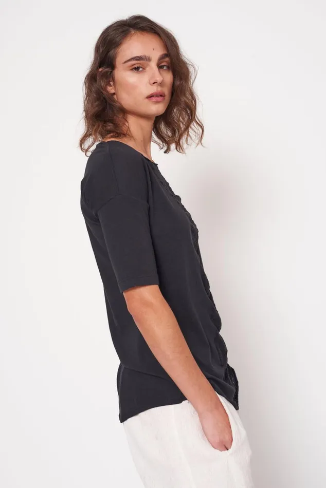 Women Black Basic Shredded Tee Raquel Allegra Tops