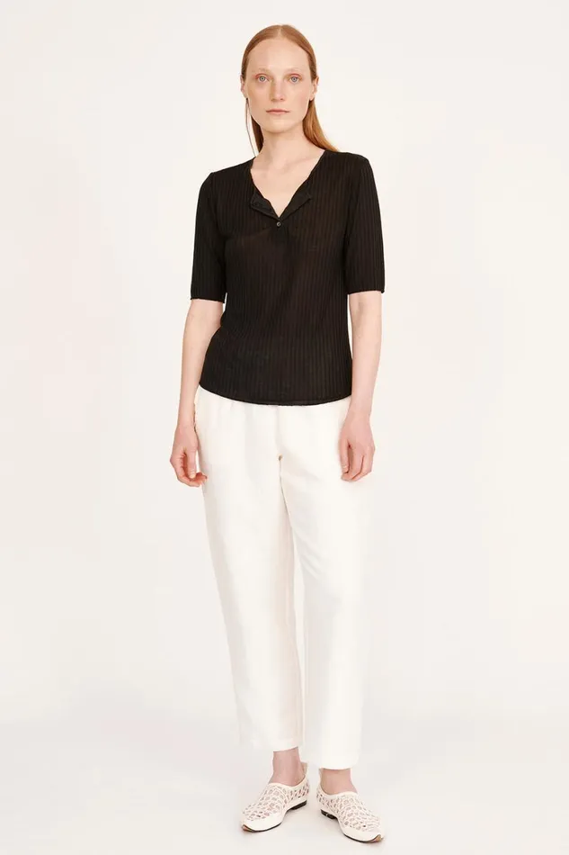 Women Black Henley Zulu Top Raquel Allegra Tops