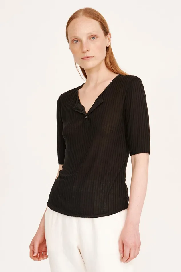 Women Black Henley Zulu Top Raquel Allegra Tops