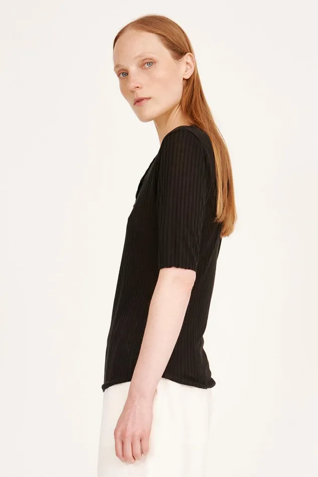 Women Black Henley Zulu Top Raquel Allegra Tops