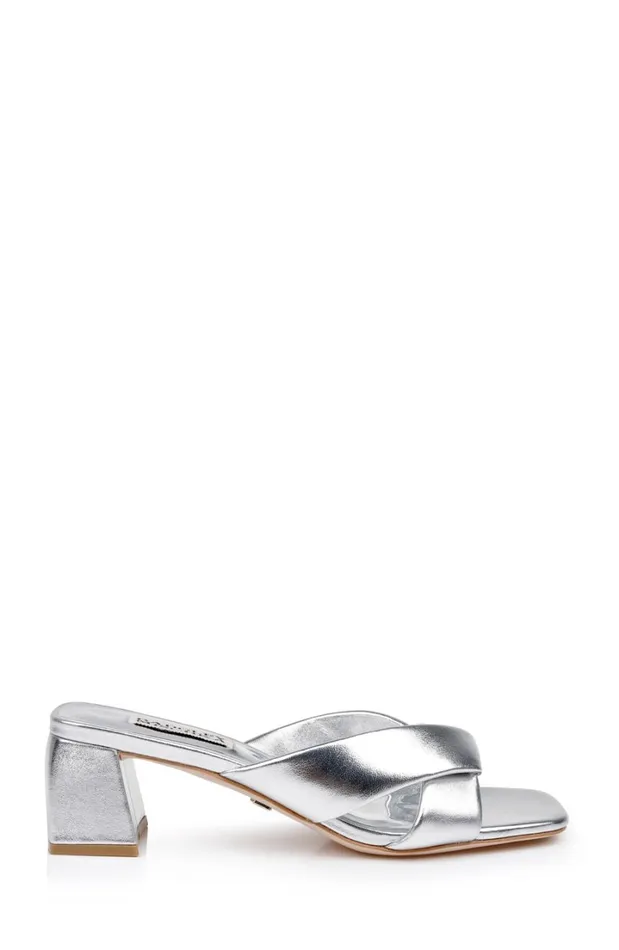 Women Block Heels Badgley Mischka Briella Ii Metallic Crisscross Strap Block Heel Mules Light Bronze