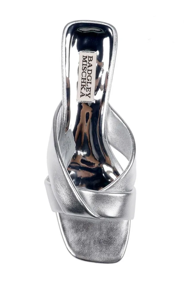 Women Block Heels Badgley Mischka Briella Ii Metallic Crisscross Strap Block Heel Mules Light Bronze