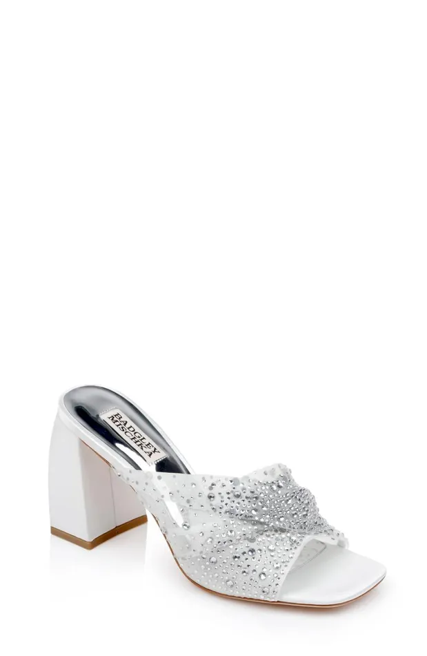 Women Block Heels Badgley Mischka Camelia CrystalEmbellished PeepToe Mules With Block Heel Nude Women Block Heels Badgley Mischka Camelia CrystalEmbellished PeepToe Mules With Block Heel Nude