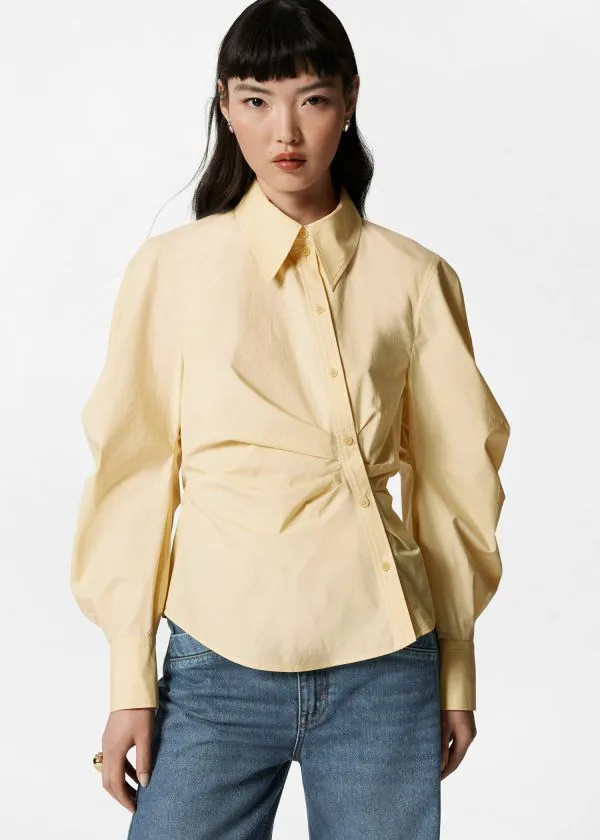 Women Blouses and Shirts and Other Stories Asymmetrical Cotton Shirt Light Yellow