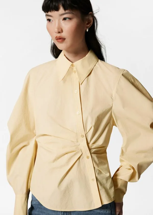 Women Blouses and Shirts and Other Stories Asymmetrical Cotton Shirt Light Yellow
