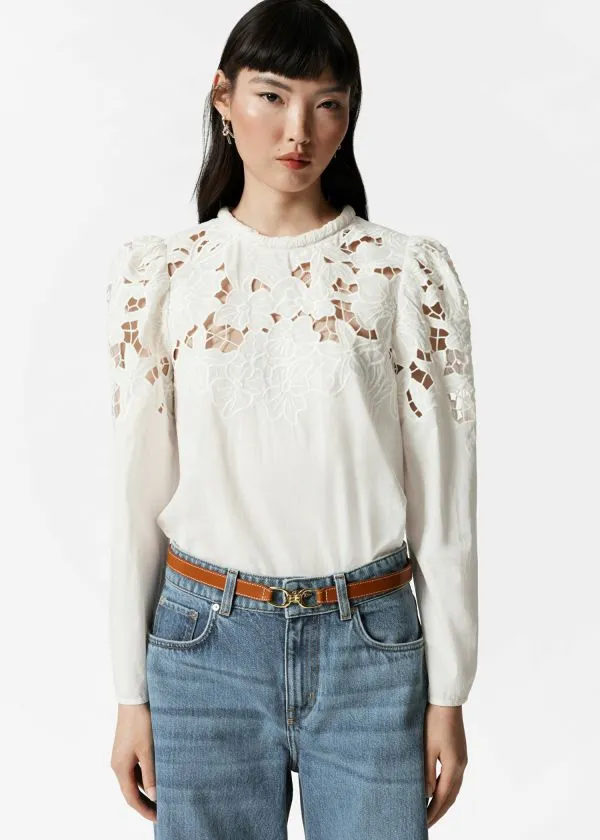 Women Blouses and Shirts and Other Stories Embroidered PuffSleeve Blouse White