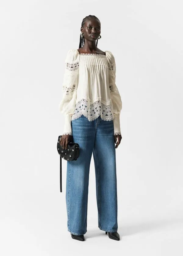 Women Blouses and Shirts and Other Stories LaceTrimmed Blouse White