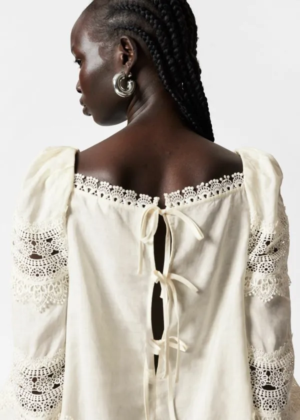 Women Blouses and Shirts and Other Stories LaceTrimmed Blouse White