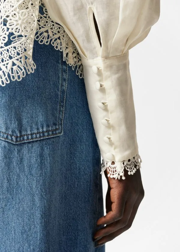 Women Blouses and Shirts and Other Stories LaceTrimmed Blouse White
