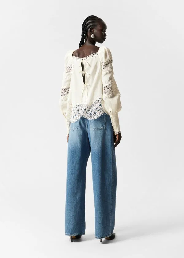 Women Blouses and Shirts and Other Stories LaceTrimmed Blouse White