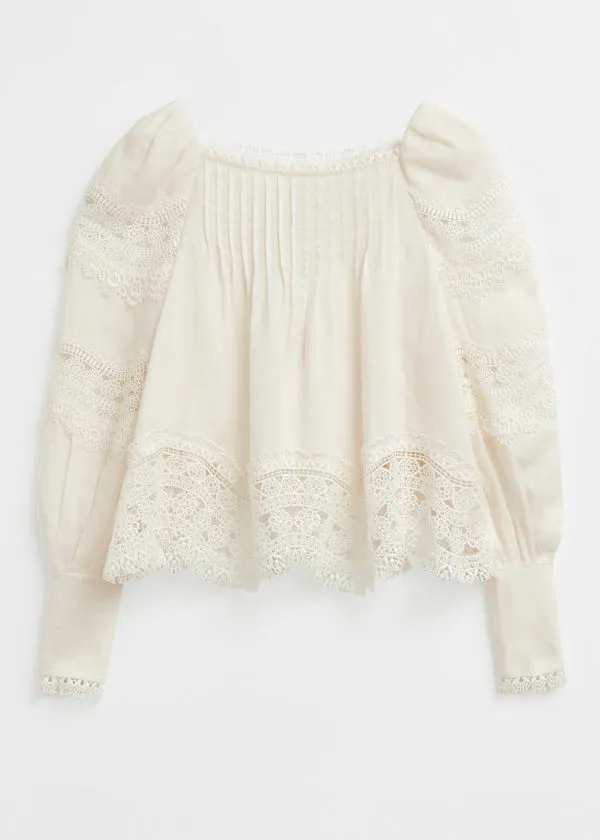 Women Blouses and Shirts and Other Stories LaceTrimmed Blouse White