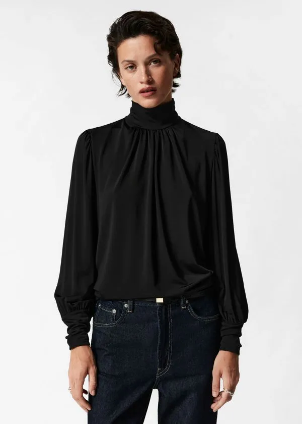 Women Blouses and Shirts and Other Stories Mock Neck Blouse Black