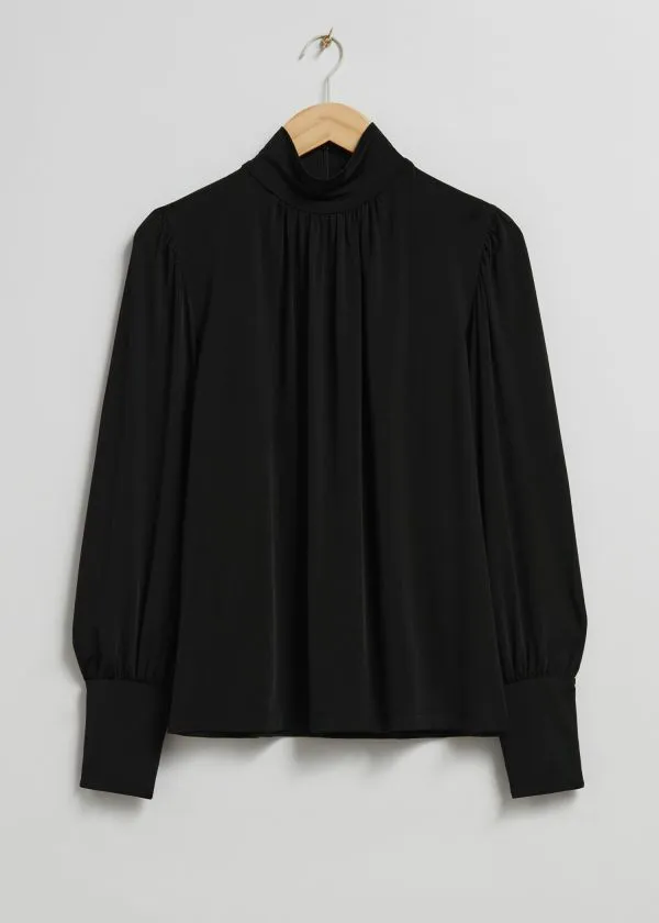 Women Blouses and Shirts and Other Stories Mock Neck Blouse Black