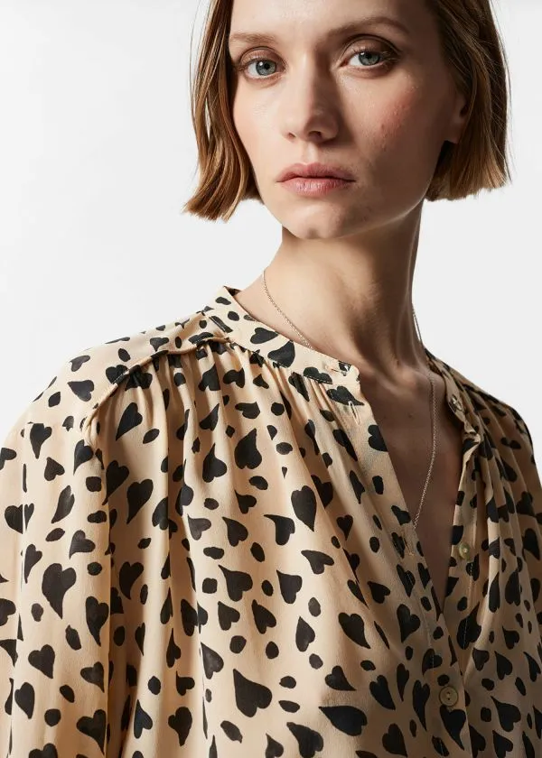 Women Blouses and Shirts and Other Stories Relaxed Silk Blouse Beige Heart Pattern