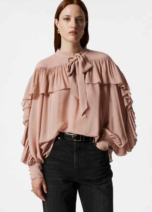 Women Blouses and Shirts and Other Stories Ruffled BowDetailed Blouse Beige