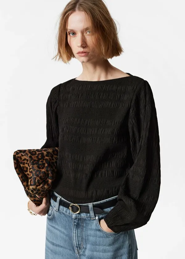 Women Blouses and Shirts and Other Stories Smocked Blouse Black