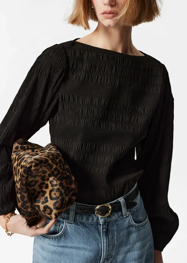 Women Blouses and Shirts and Other Stories Smocked Blouse Black