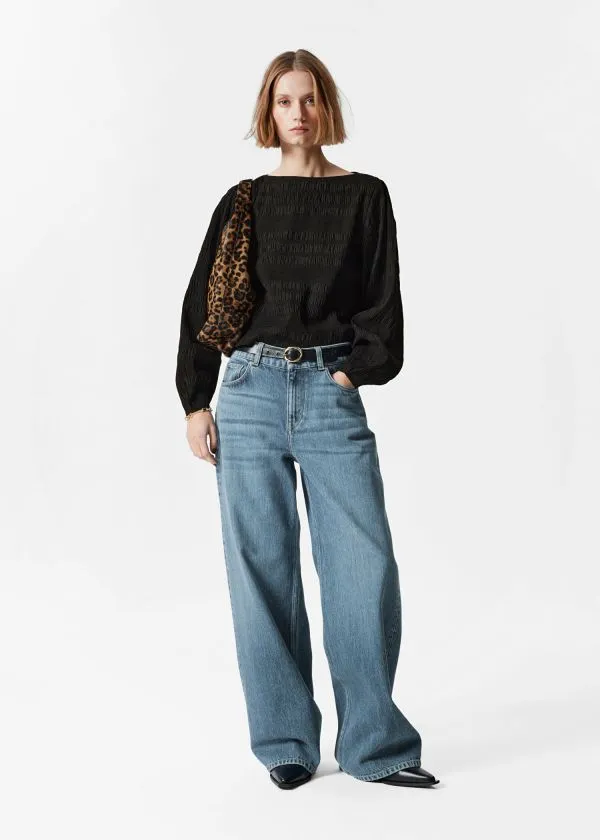 Women Blouses and Shirts and Other Stories Smocked Blouse Black